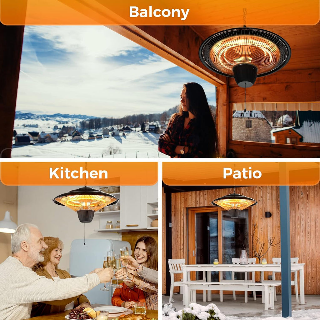 1500W Electric Hanging Patio Heater with Overheat & Tip-Over Protection, IP34 Waterproof J644