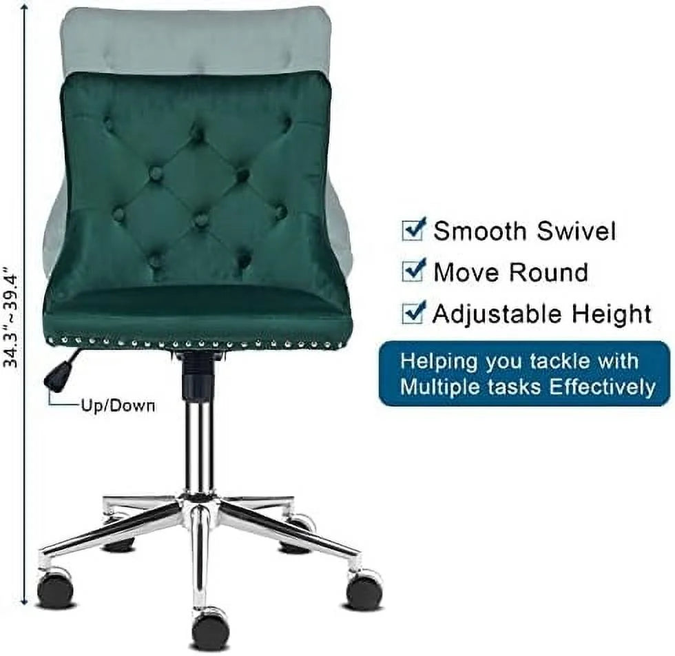Olive Green Velvet Upholstered Adjustable Rolling Swivel Office Chair W673546