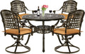 5-Piece Cast Aluminum Outdoor Patio Dining Set with 4 Swivel Chairs and Round Table P509169