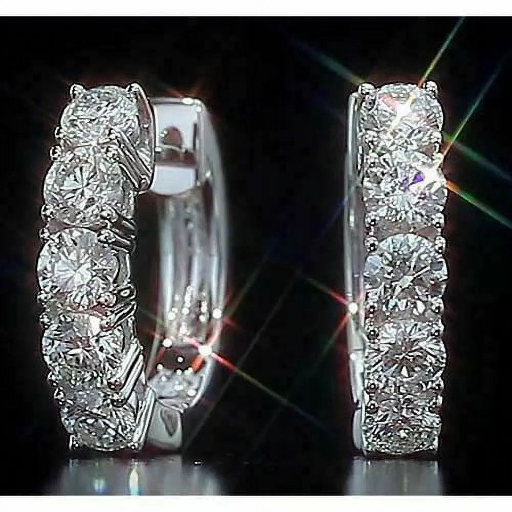 14K White Gold Hoop Earring with Lab Grown Diamond W7697