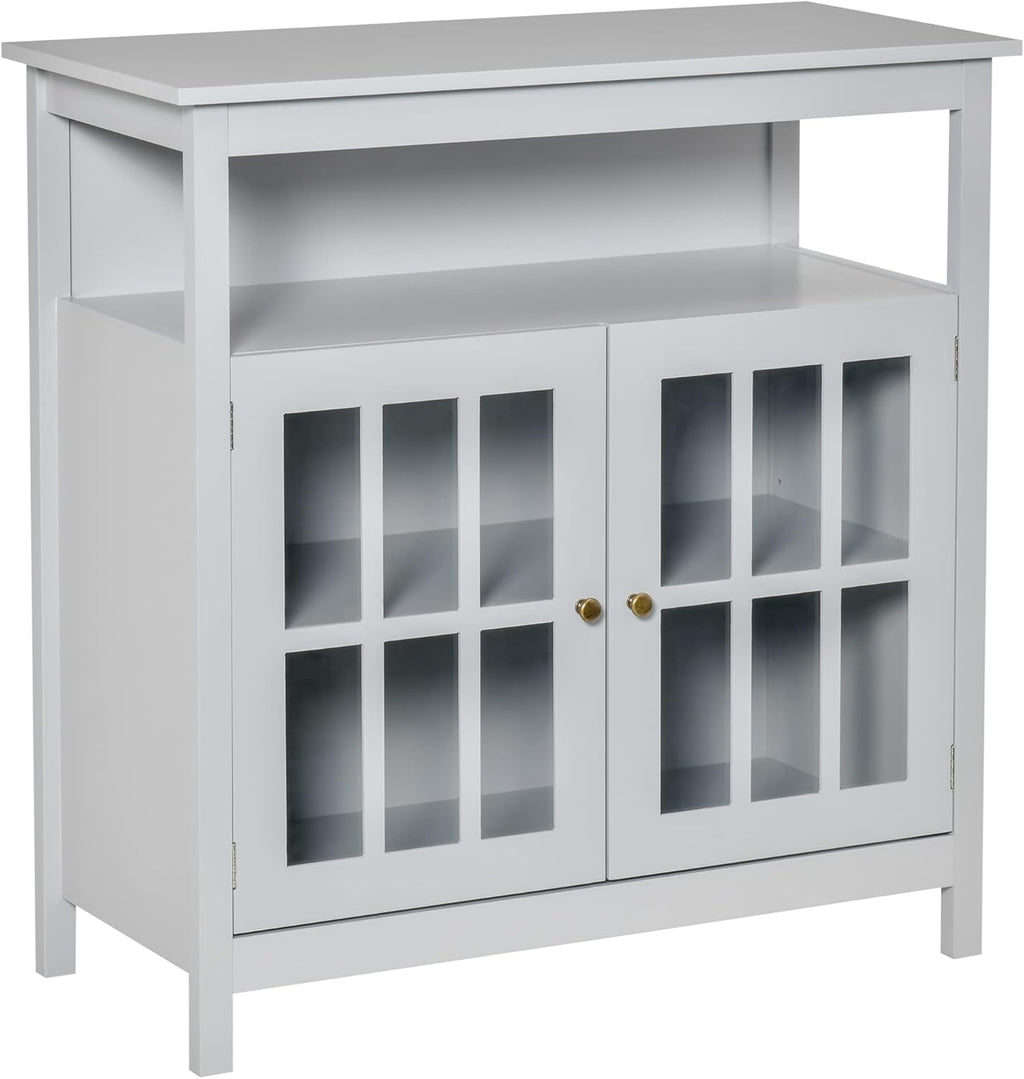 Cherry Wood Kitchen Storage Sideboard Cabinet with Open Shelf and Glass Door V81354