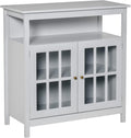 Cherry Wood Kitchen Storage Sideboard Cabinet with Open Shelf and Glass Door V81354
