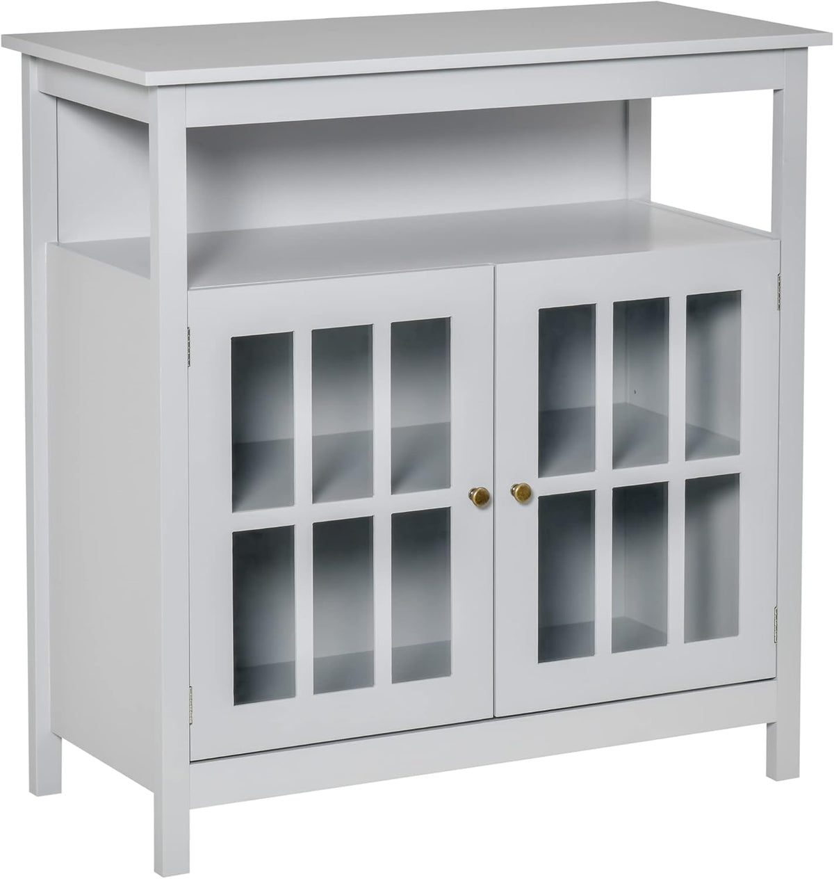 Cherry Wood Kitchen Storage Sideboard Cabinet with Open Shelf and Glass Door V81354