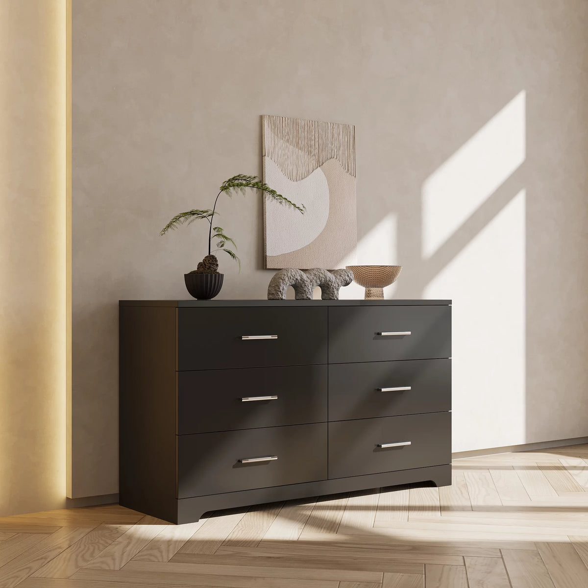 Black 6 Drawer Wood Dresser S6318