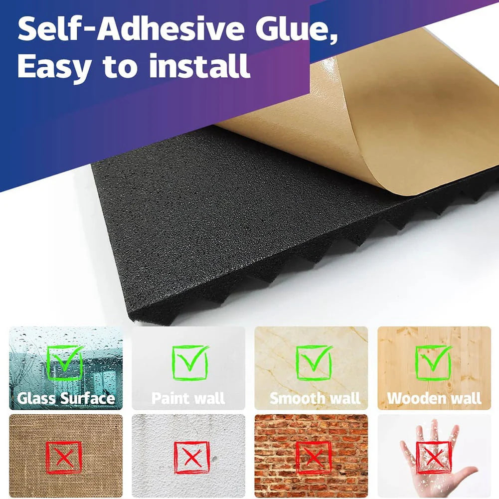 12 Pack Self-Adhesive Acoustic Panels Black V70102