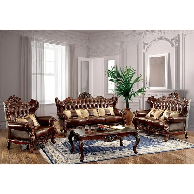 Dark Oak Top Grain Leather Tufted Sofa Z6483