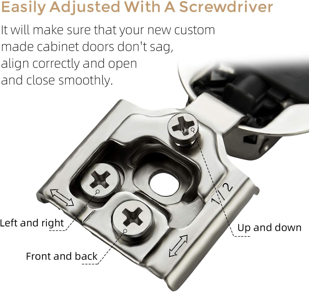 12 Pack 6 Pairs 1/2 inch Overlay Soft Close Hinges Satin Nickel Stainless Steel Concealed Hinge Z341158