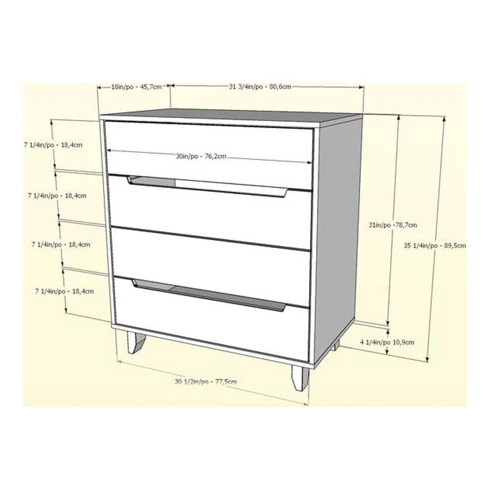 4 Drawer Chest in White and Natural Maple X19722