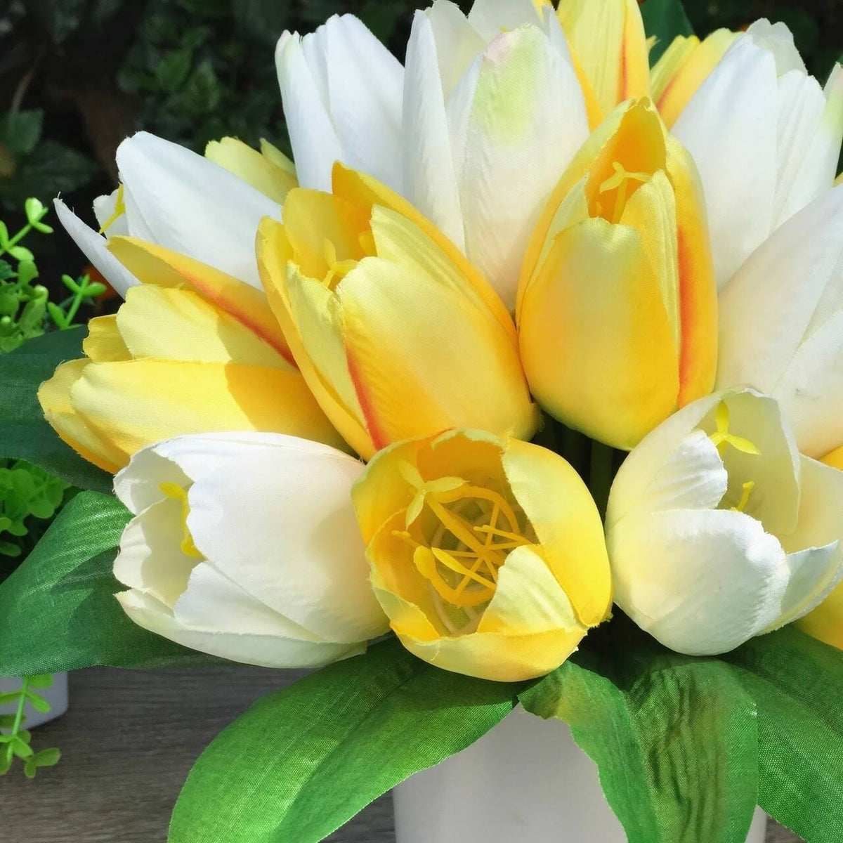Cream Silk Tulips in White Ceramic Vase F5318