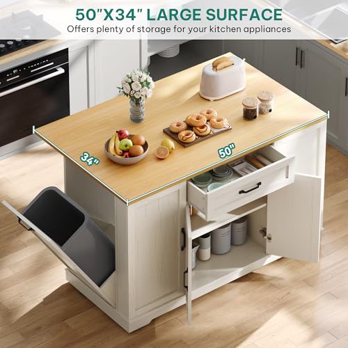 50" Rolling Kitchen Island with Drop Leaf N656