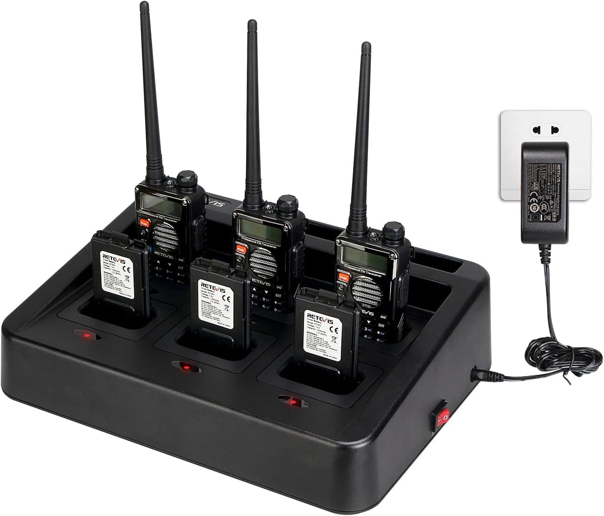 6 Pack Dual Band Rechargeable Walkie Talkies with 6-Way Charging Station H740