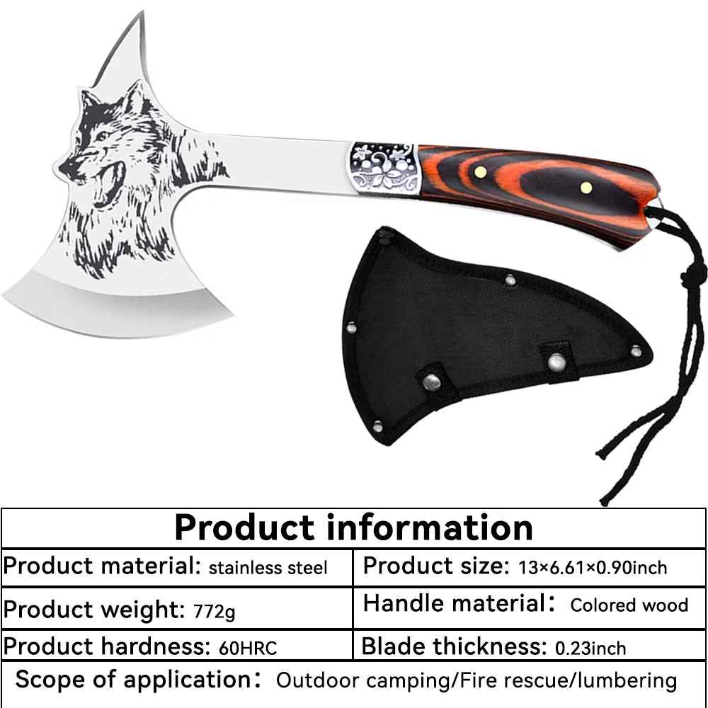 Camping Hatchet with Sheath Stainless Steel Wood Handle M9585