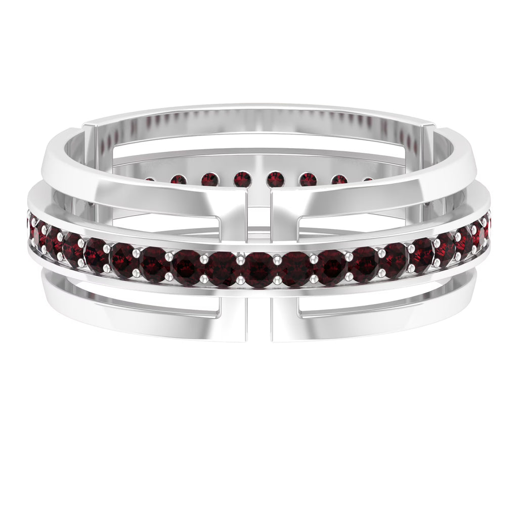 1/2 CT Garnet Two Tone Gold Wedding Band Ring, 925 Sterling Silver N2673