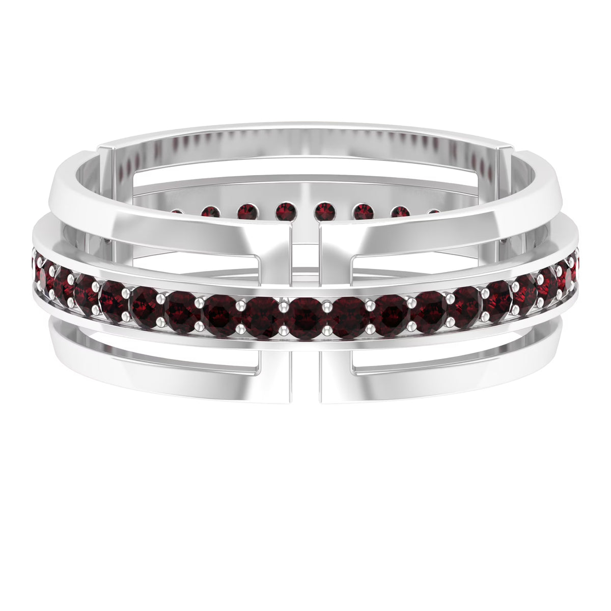 1/2 CT Garnet Two Tone Gold Wedding Band Ring, 925 Sterling Silver N2673