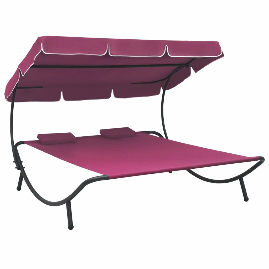 Pink Fabric Steel Outdoor Lounge Bed with Canopy and Pillows I630652