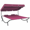 Pink Fabric Steel Outdoor Lounge Bed with Canopy and Pillows I630652