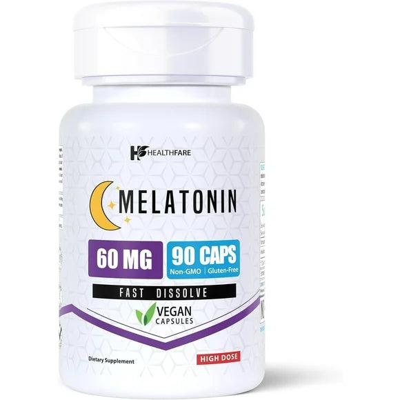 Melatonin 60mg 90 Veg Capsules Gluten-Free Non-GMO Unflavored S5250