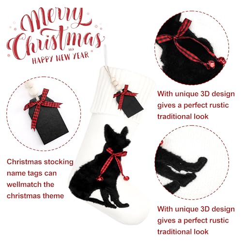White Knitted Cat Stocking U46096