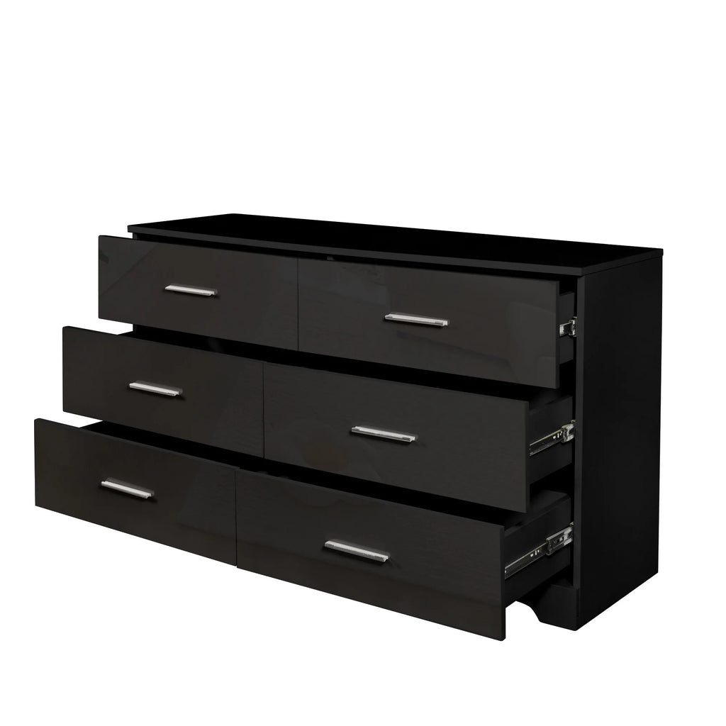 Black 6 Drawer Wood Dresser S6318