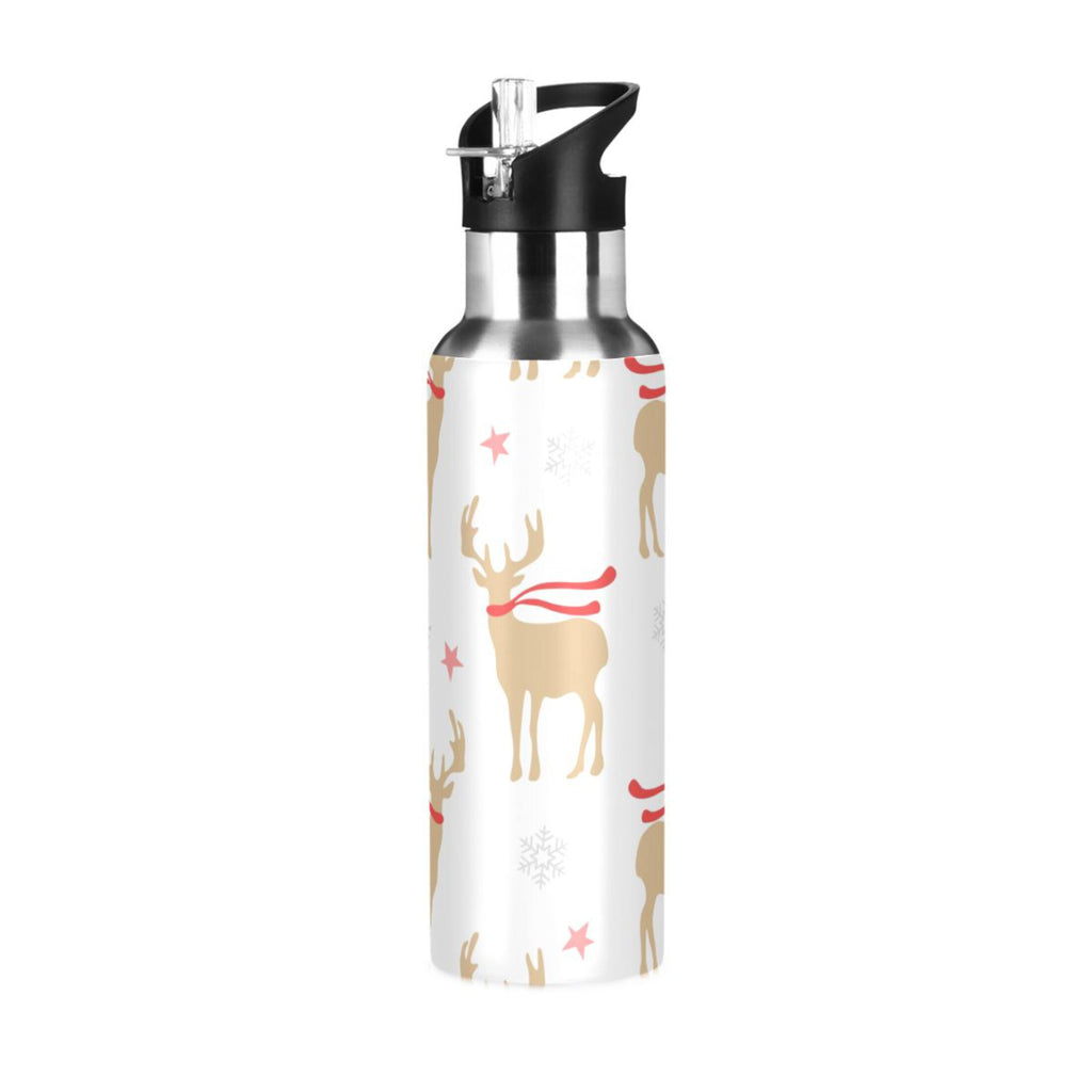 Gold Deers and Snowflakes Stainless Steel Insulated Water Bottle with Straw Lid B25406