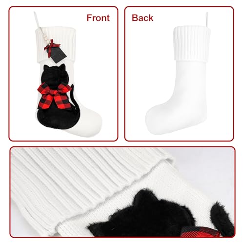 White Knitted Cat Stocking U46096