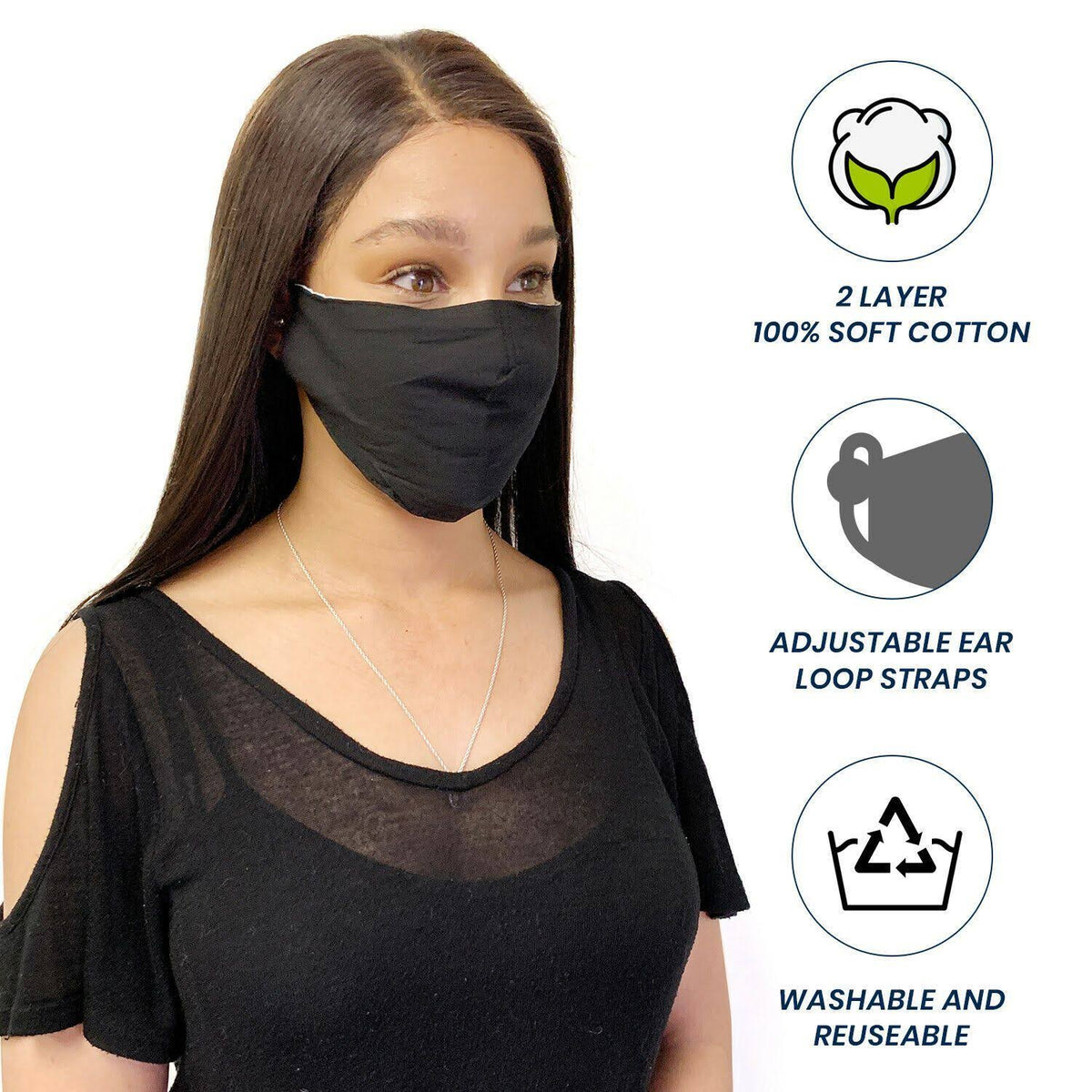 Cotton Face Mask Pack Washable Reusable Double Layer Adjustable Ear Unisex X97543